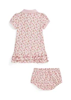 Baby Girls Floral Soft Cotton Polo Dress & Bloomer