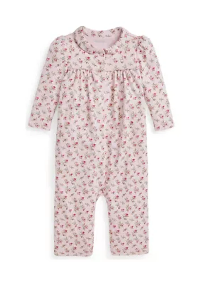 Baby Girls Floral Cotton Interlock Coverall