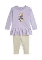 Baby Girls Polo Bear Jersey T-Shirt and Leggings Set