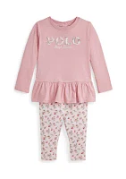 Baby Girls Logo Cotton T-Shirt & Floral Leggings Set