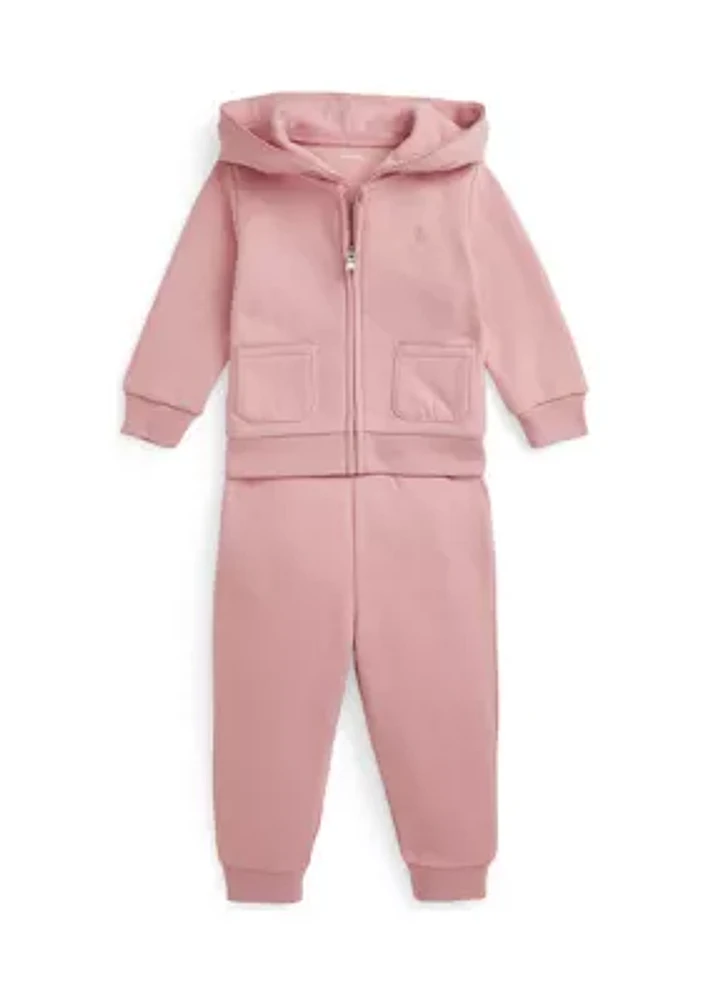 Baby Girls Picot Fleece Hoodie & Jogger Pants Set