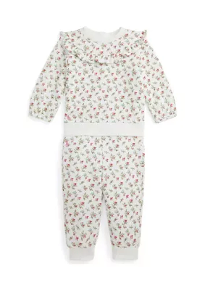 Baby Girls Floral Fleece Sweatshirt and Pant Set