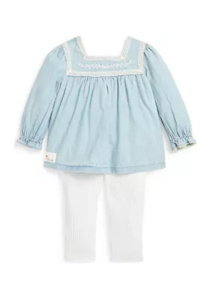 Baby Girls Chambray Top & Ribbed Leggings Set