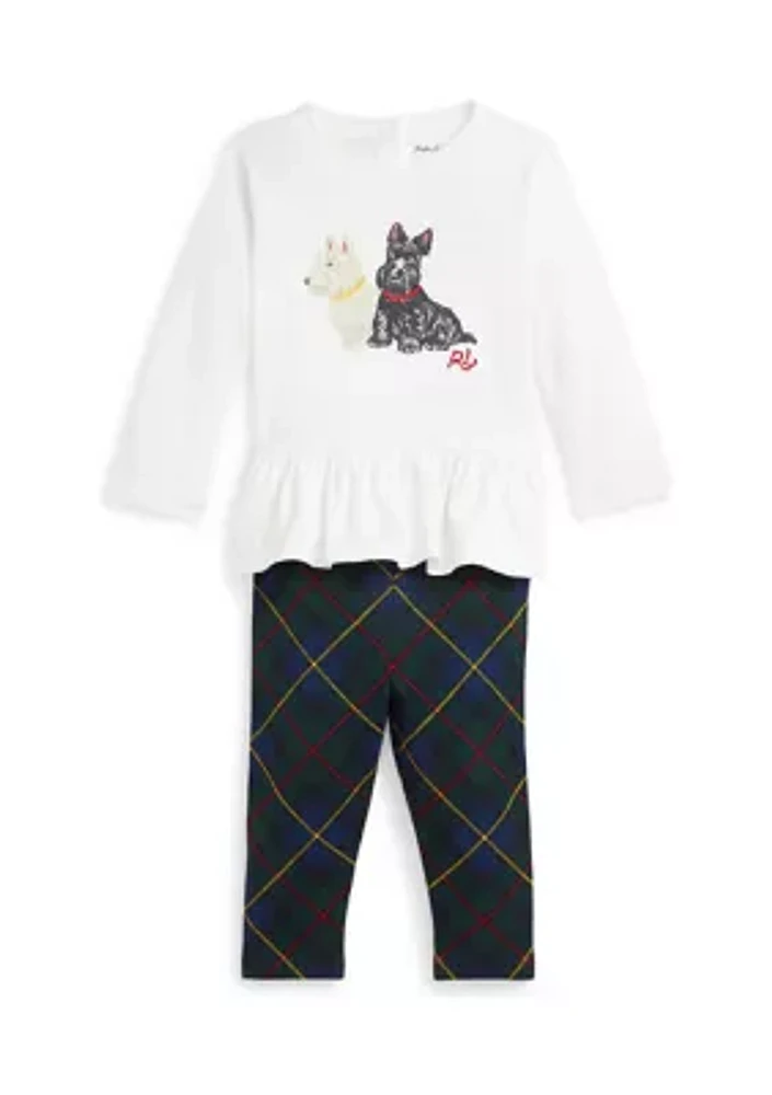 Baby Girls Dog Print Jersey T-Shirt & Leggings Set