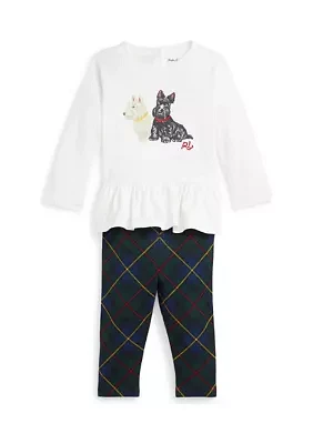 Baby Girls Dog Print Jersey T-Shirt & Leggings Set