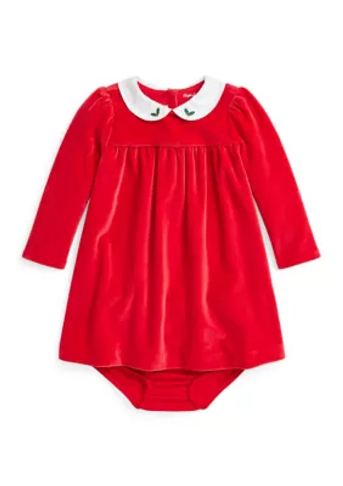 Baby Girls Embroidered Velour Dress & Bloomer