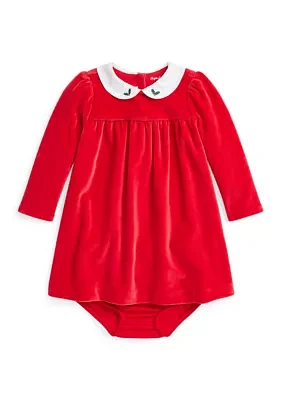 Baby Girls Embroidered Velour Dress & Bloomer