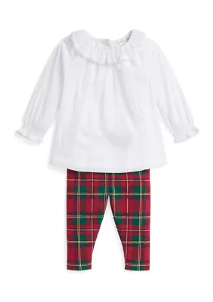 Baby Girls Voile Top & Plaid Jersey Leggings Set