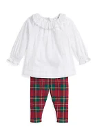 Baby Girls Voile Top & Plaid Jersey Leggings Set