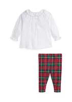 Baby Girls Voile Top & Plaid Jersey Leggings Set