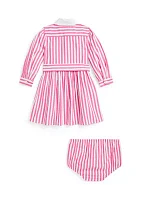 Baby Girls Striped Poplin Shirtdress & Bloomer