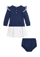 Baby Girls Woven Skirt Terry Dress & Bloomer