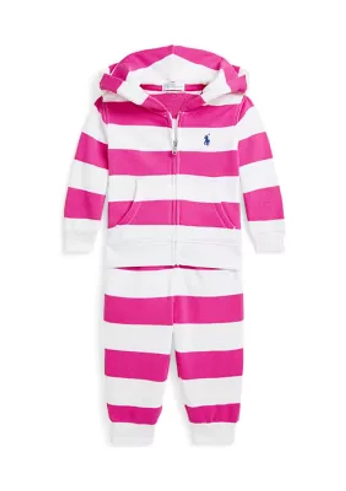 Baby Girls Striped Terry Full Zip Hoodie & Pants Set