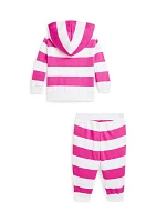 Baby Girls Striped Terry Full Zip Hoodie & Pants Set