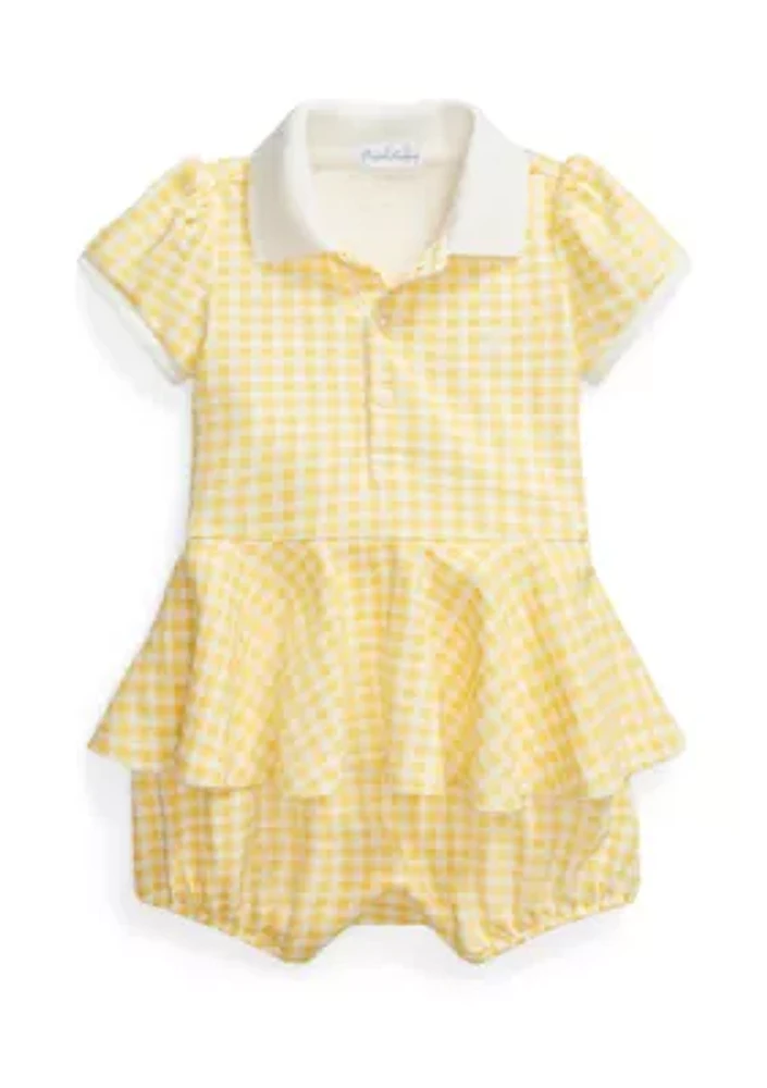 Baby Girls Gingham Mesh Polo Bubble Shortall