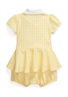 Baby Girls Gingham Mesh Polo Bubble Shortall