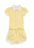 Baby Girls Gingham Mesh Polo Shirt & Shorts Set