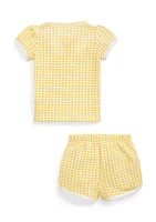 Baby Girls Gingham Mesh Polo Shirt & Shorts Set