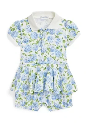 Baby Girls Floral Cotton Mesh Polo Bubble Shortall