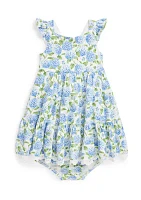 Baby Girls Floral Cotton Mesh Dress & Bloomer