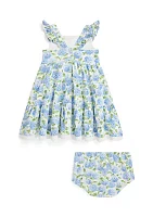 Baby Girls Floral Cotton Mesh Dress & Bloomer