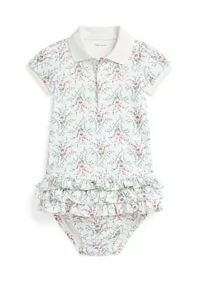 Baby Girls Floral Cotton Polo Dress & Bloomer