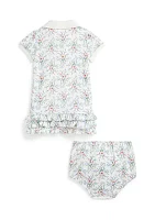 Baby Girls Floral Cotton Polo Dress & Bloomer