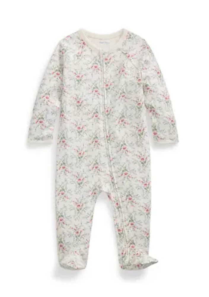 Baby Girls Floral Cotton Interlock Footed Coverall