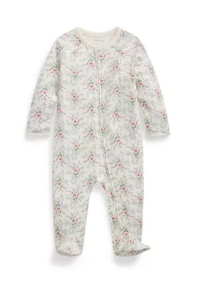 Baby Girls Floral Cotton Interlock Footed Coverall