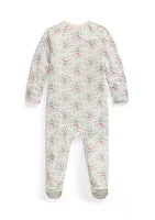 Baby Girls Floral Cotton Interlock Footed Coverall