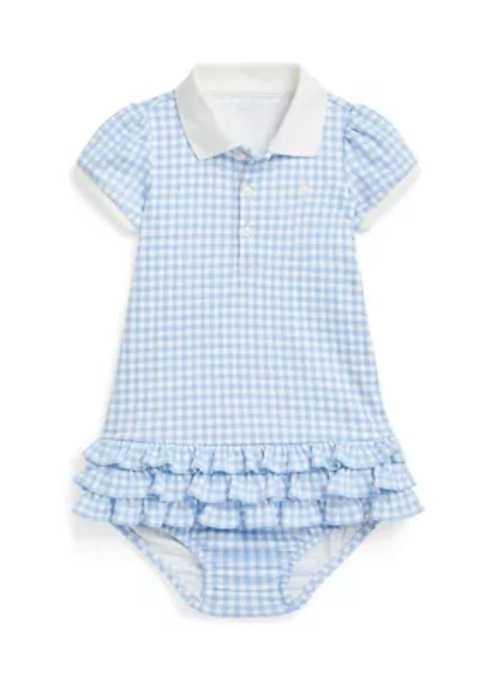 Baby Girls Gingham Cotton Polo Dress & Bloomer