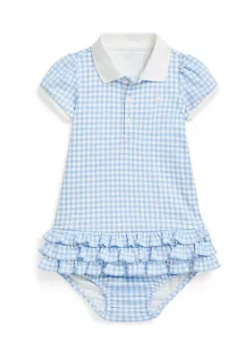 Baby Girls Gingham Cotton Polo Dress & Bloomer