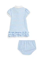 Baby Girls Gingham Cotton Polo Dress & Bloomer