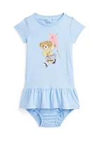 Baby Girls Polo Bear Cotton Jersey Dress & Bloomer