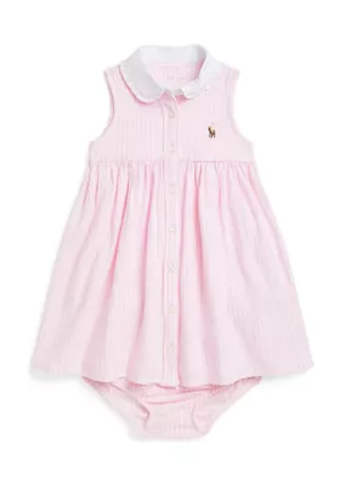 Baby Girls Striped Knit Oxford Shirtdress & Bloomer