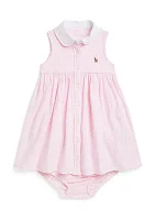 Baby Girls Striped Knit Oxford Shirtdress & Bloomer