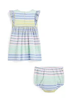 Baby Girls Striped Knit Oxford Dress & Bloomer