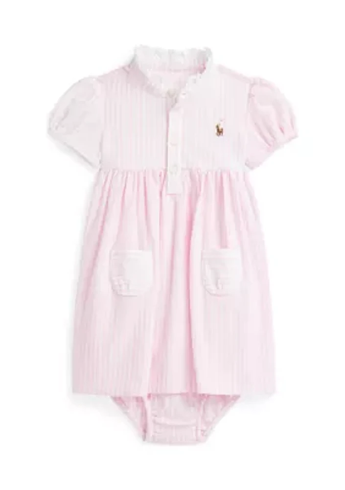 Baby Girls Knit Oxford Fun Shirtdress & Bloomer