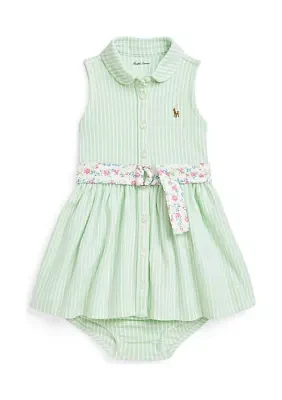 Baby Girl Striped Knit Oxford Shirtdress & Bloomer