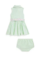 Baby Girl Striped Knit Oxford Shirtdress & Bloomer