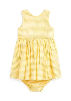 Baby Girls Gingham Seersucker Dress & Bloomer