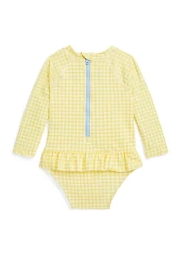 Baby Girls Gingham Ruffled One Piece Rash Guard