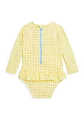 Baby Girls Gingham Ruffled One Piece Rash Guard