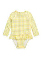 Baby Girls Gingham Ruffled One Piece Rash Guard