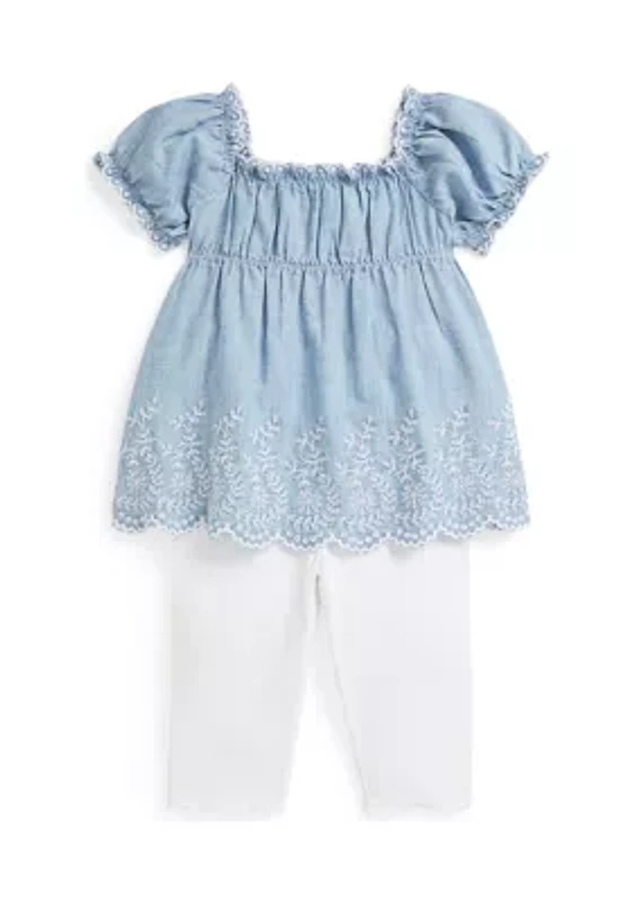 Baby Girls Cotton Chambray Top & Jersey Legging Set