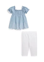 Baby Girls Cotton Chambray Top & Jersey Legging Set