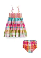 Baby Girls Plaid Cotton Madras Dress & Bloomer