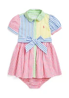 Baby Girls Striped Cotton Fun Shirtdress & Bloomer