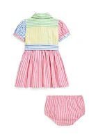 Baby Girls Striped Cotton Fun Shirtdress & Bloomer