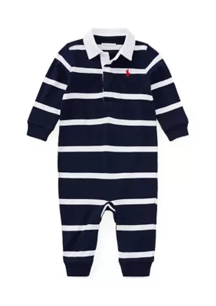 Baby Boys Striped Cotton Rugby Coveralls